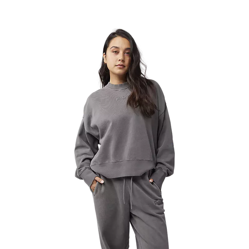 Fox Racing Women's Wordmark Oversized Fleece Crew Pewter