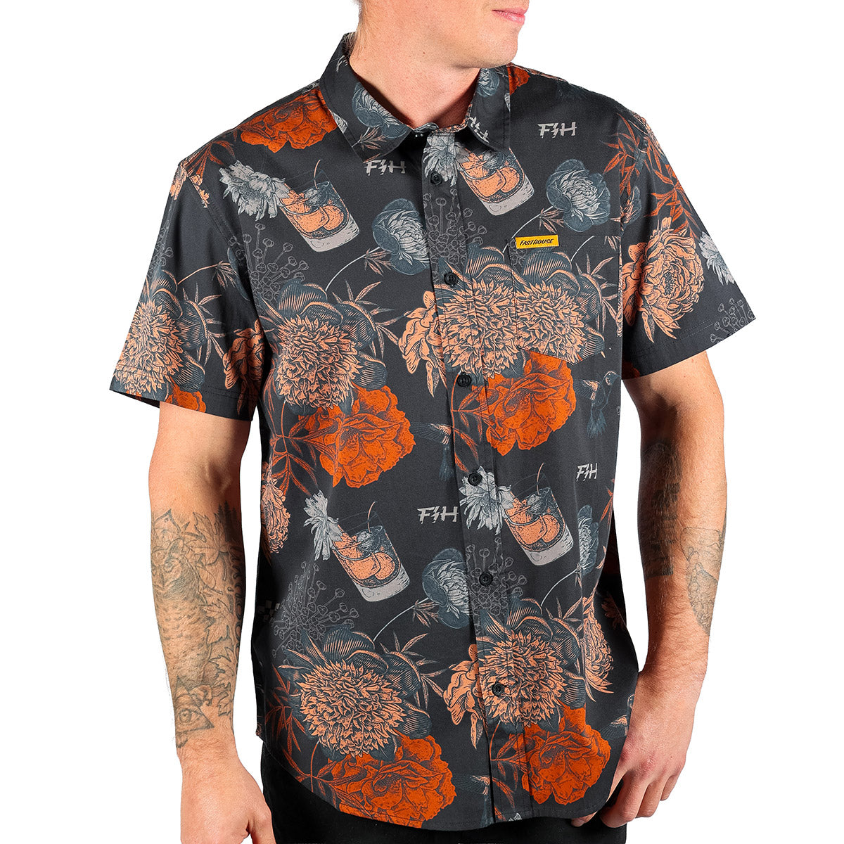Camisa Fasthouse Scene abotonada - Negro Vintage