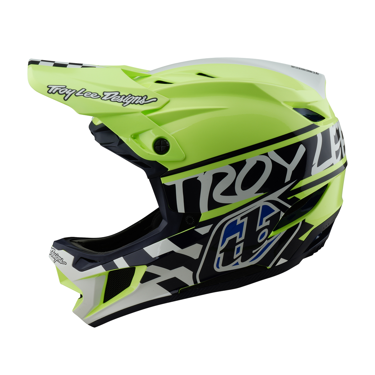 Casque Troy Lee Designs D4 en polyacrylite Fifty 50 bleu marine et jaune fluo