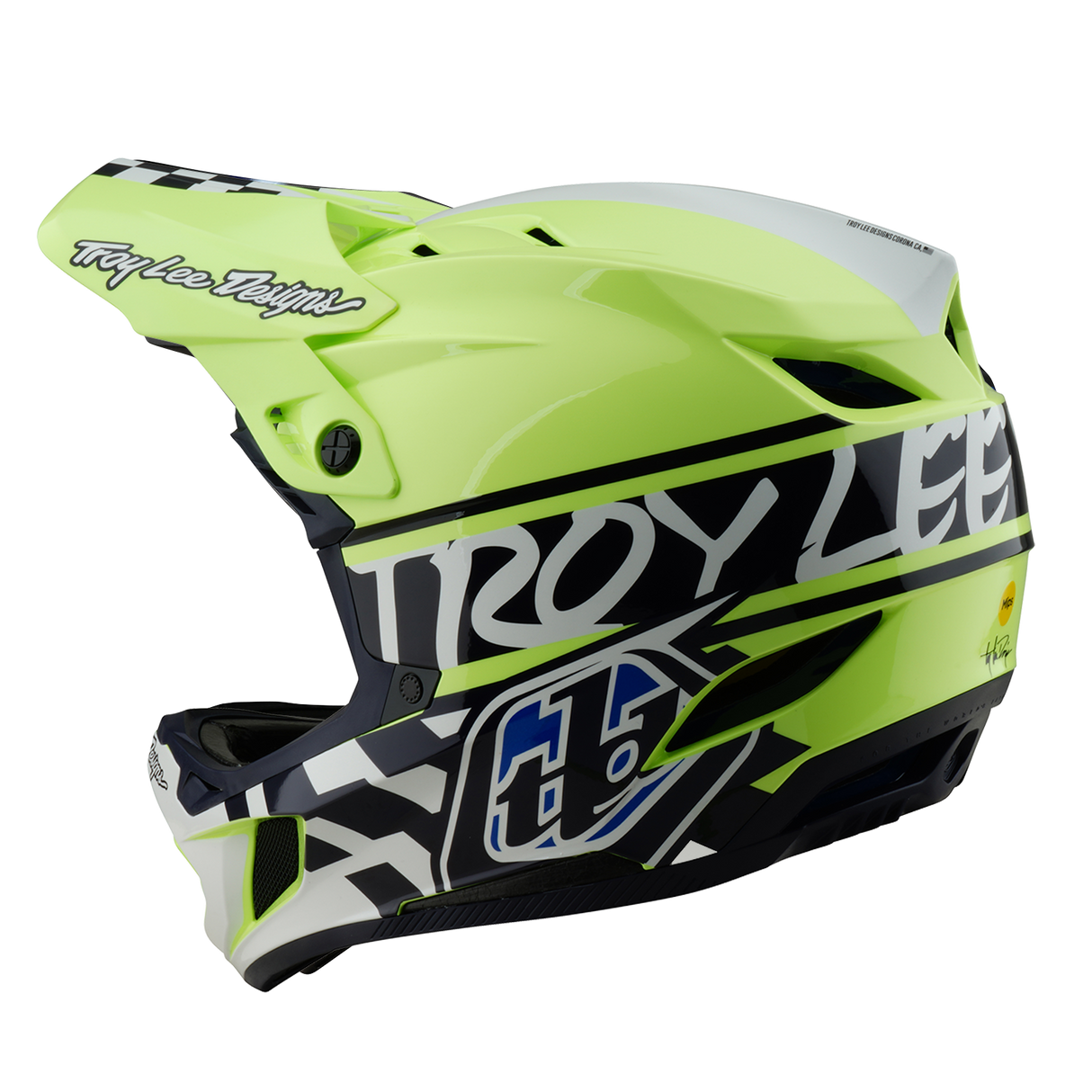 Casque Troy Lee Designs D4 en polyacrylite Fifty 50 bleu marine et jaune fluo