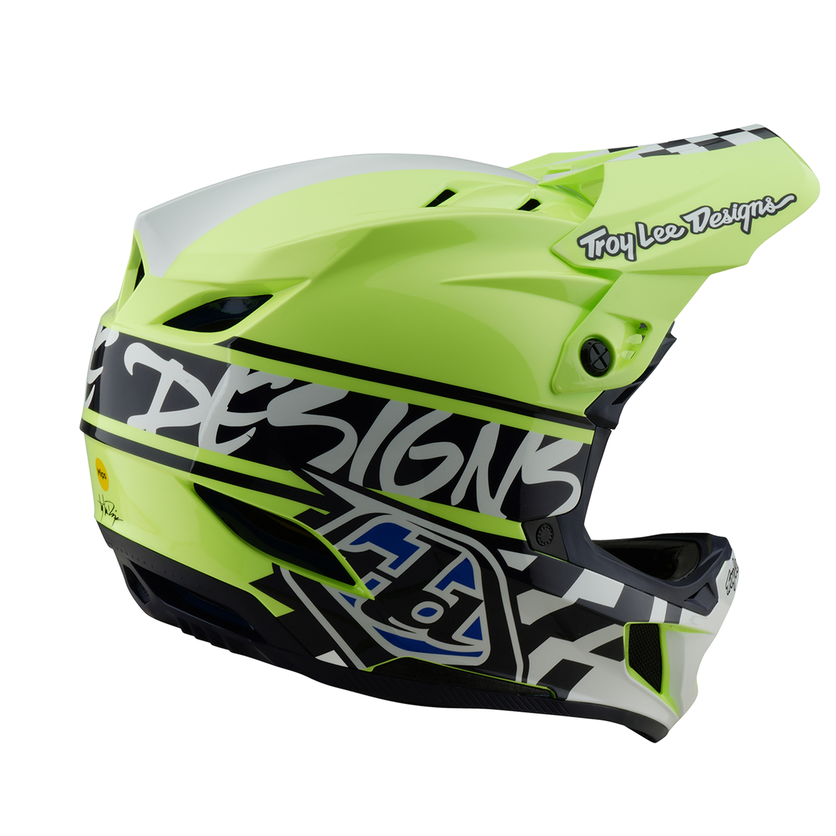 Casque Troy Lee Designs D4 en polyacrylite Fifty 50 bleu marine et jaune fluo