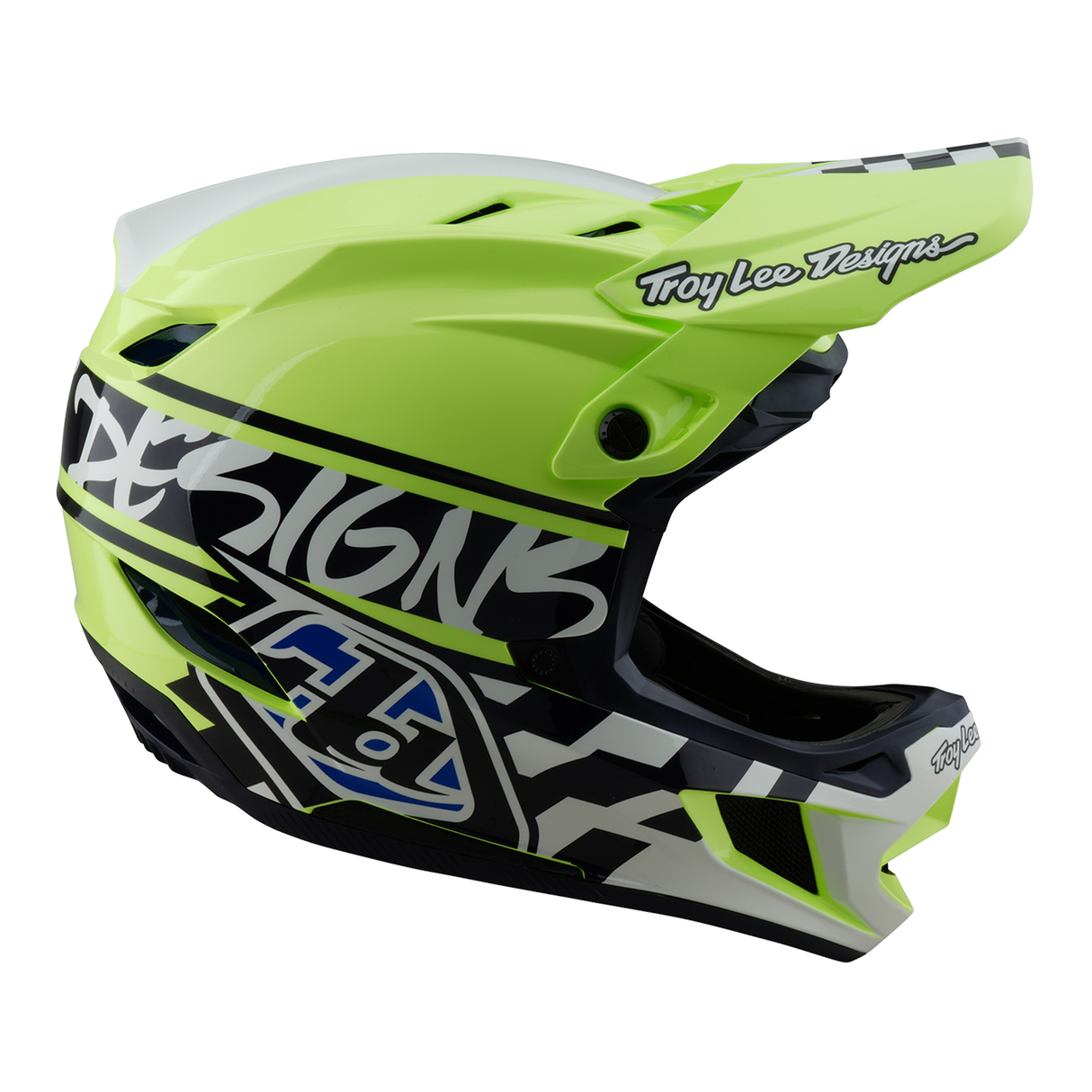 Casque Troy Lee Designs D4 en polyacrylite Fifty 50 bleu marine et jaune fluo