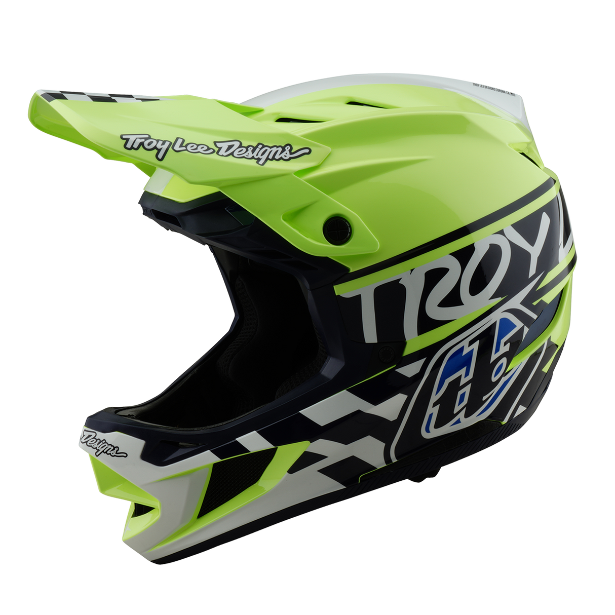 Casque Troy Lee Designs D4 en polyacrylite Fifty 50 bleu marine et jaune fluo