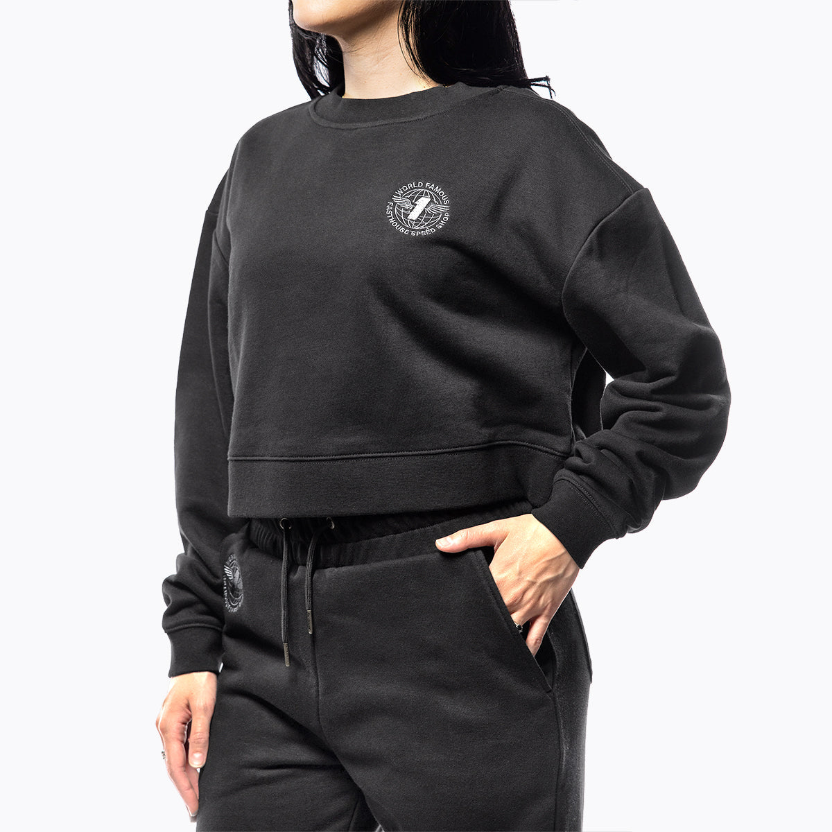 Sudadera corta Fasthouse Renown para mujer con cuello redondo