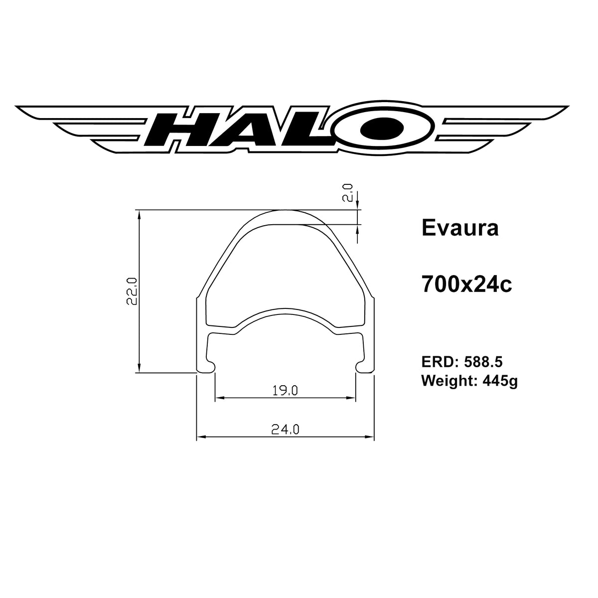 Jante Halo Evaura 700c noire/usinée CNC