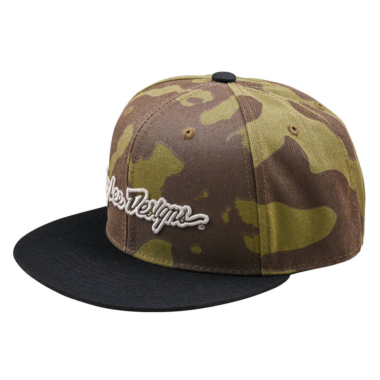 Troy Lee Designs Signature Flat Bill Snapback Cap Olive Camo