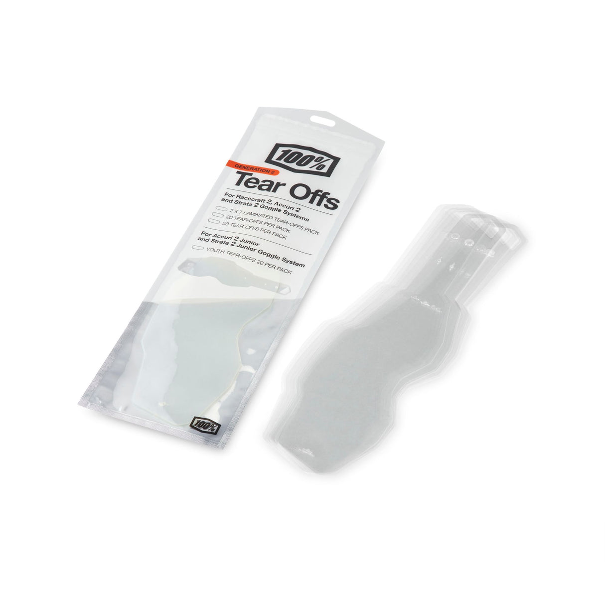 100% Racecraft 2 / Accuri 2 / Strata 2 Standard Tear-Off's - 50 Pack