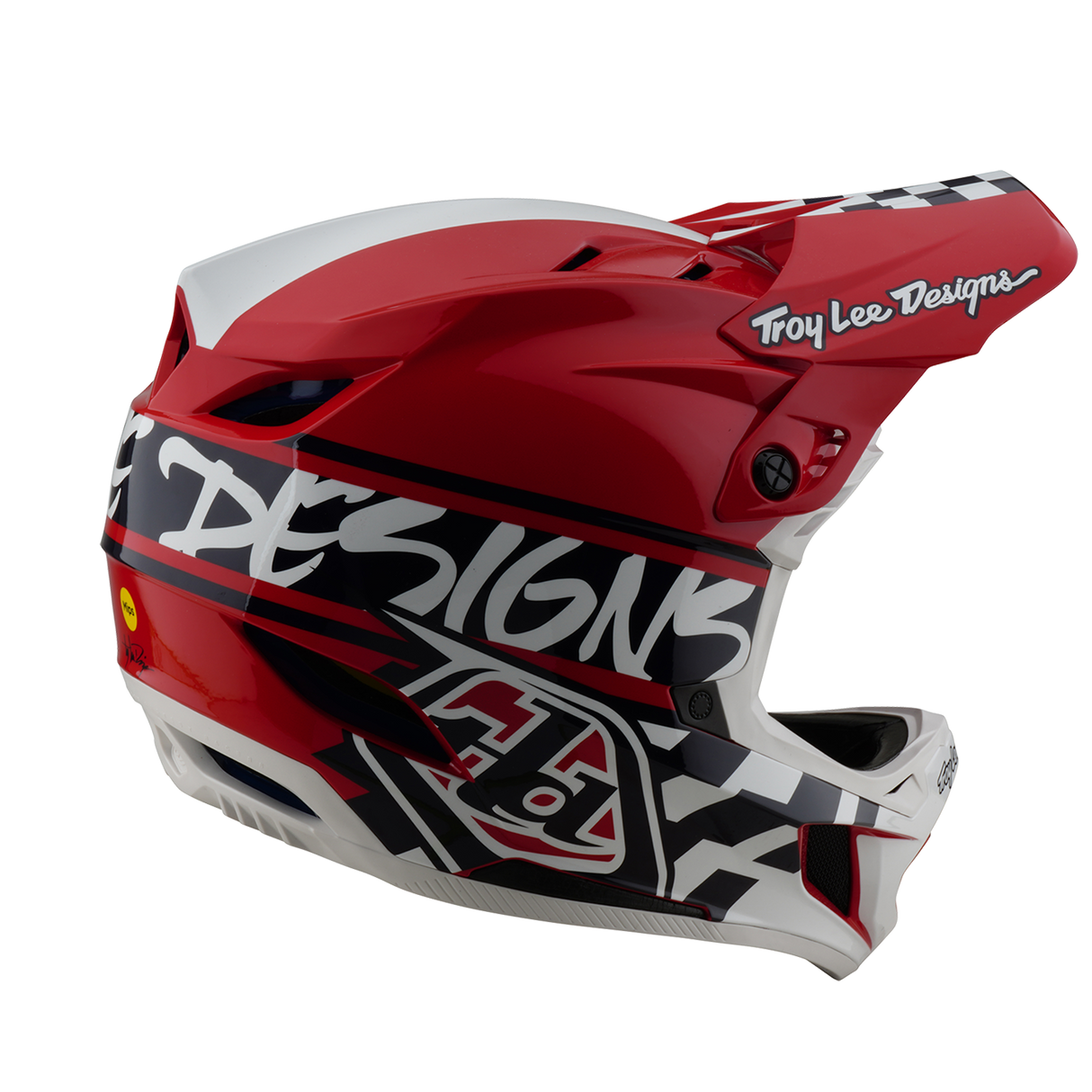Casque Troy Lee Designs D4 Polyacrylite Fifty 50 Blanc et Rouge