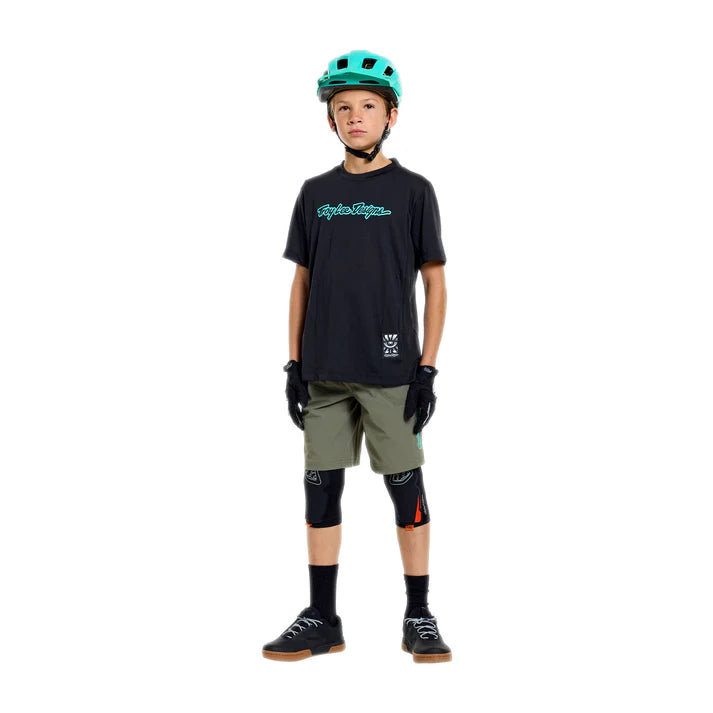 Troy Lee Designs Jersey de Manga Corta Juvenil Skyline Ride Signature - Negro/Real Teal
